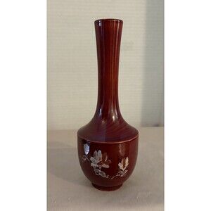 Very Nice Vintage Wood Vase With Mother Of Pearl Inlay